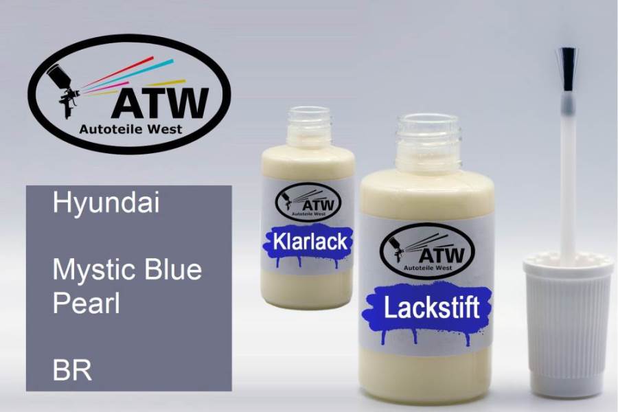 Hyundai, Mystic Blue Pearl, BR: 20ml Lackstift + 20ml Klarlack - Set, von ATW Autoteile West.